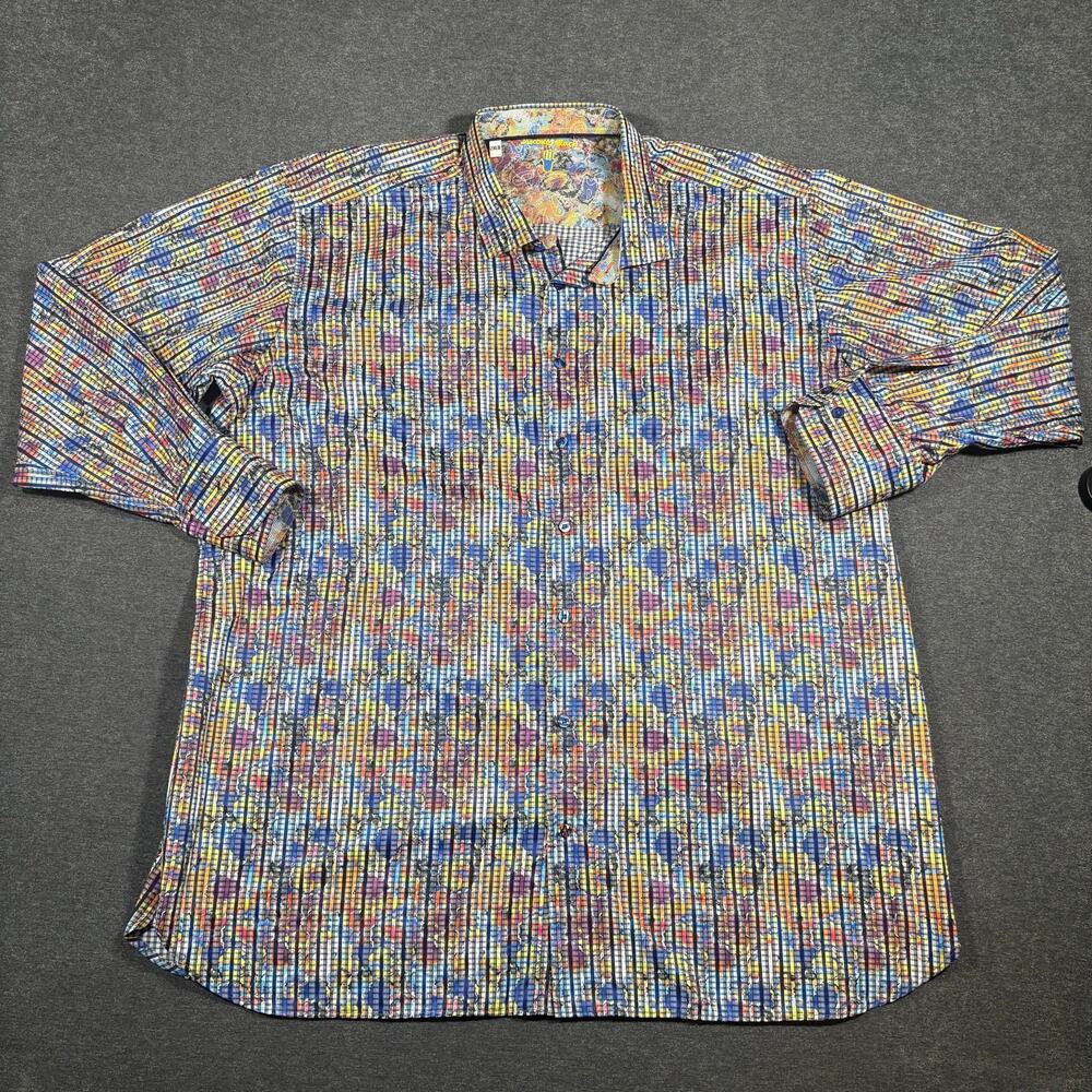 Luchiano Visconti Black Shirt Colorful Abstract Long Sleeve Button Up Mens 2XLB